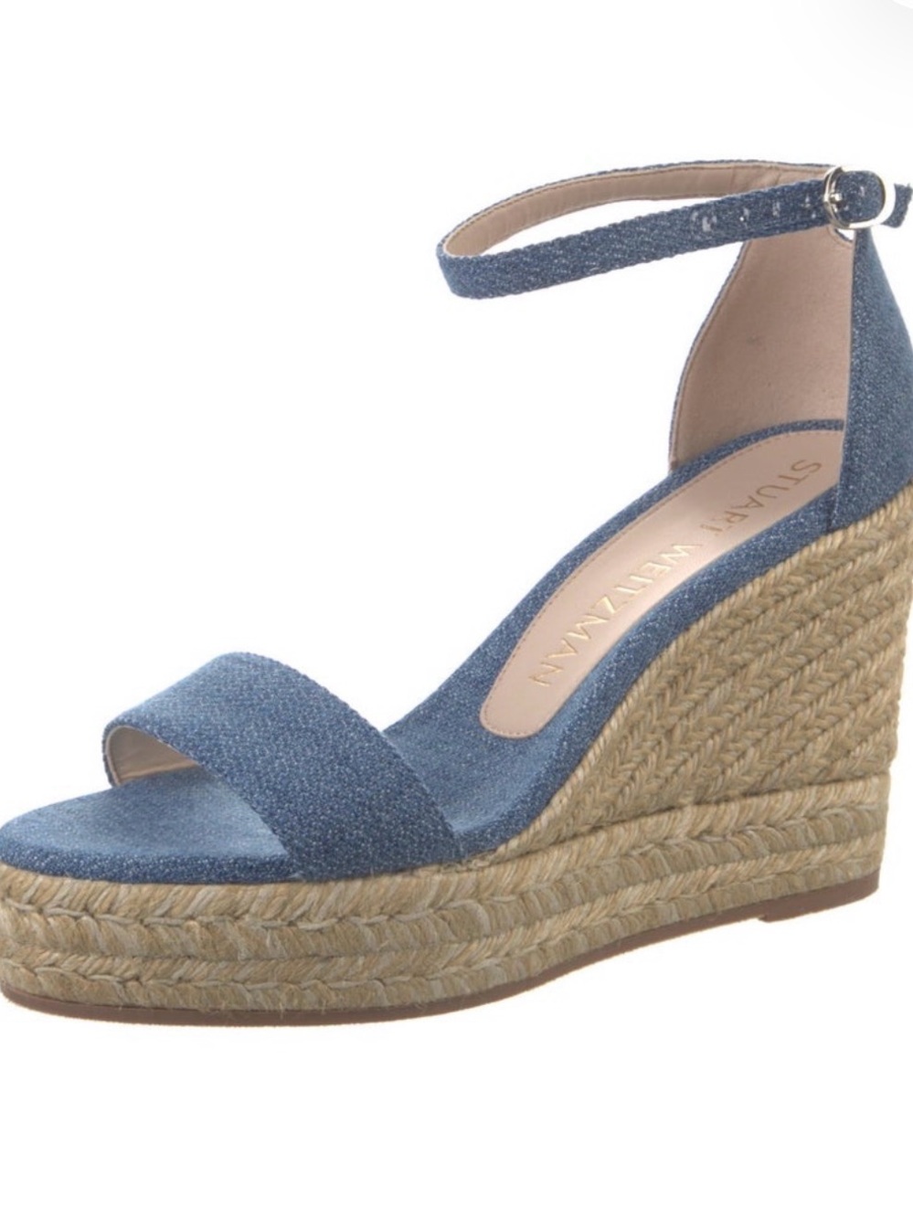 Stuart Weitzman Denim Blue Espadrille Wedge Sandal